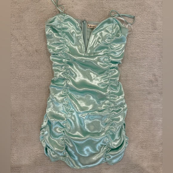For Love & Lemons - Stevie Metallic Mini Dress in Mint - Picture 2 of 5